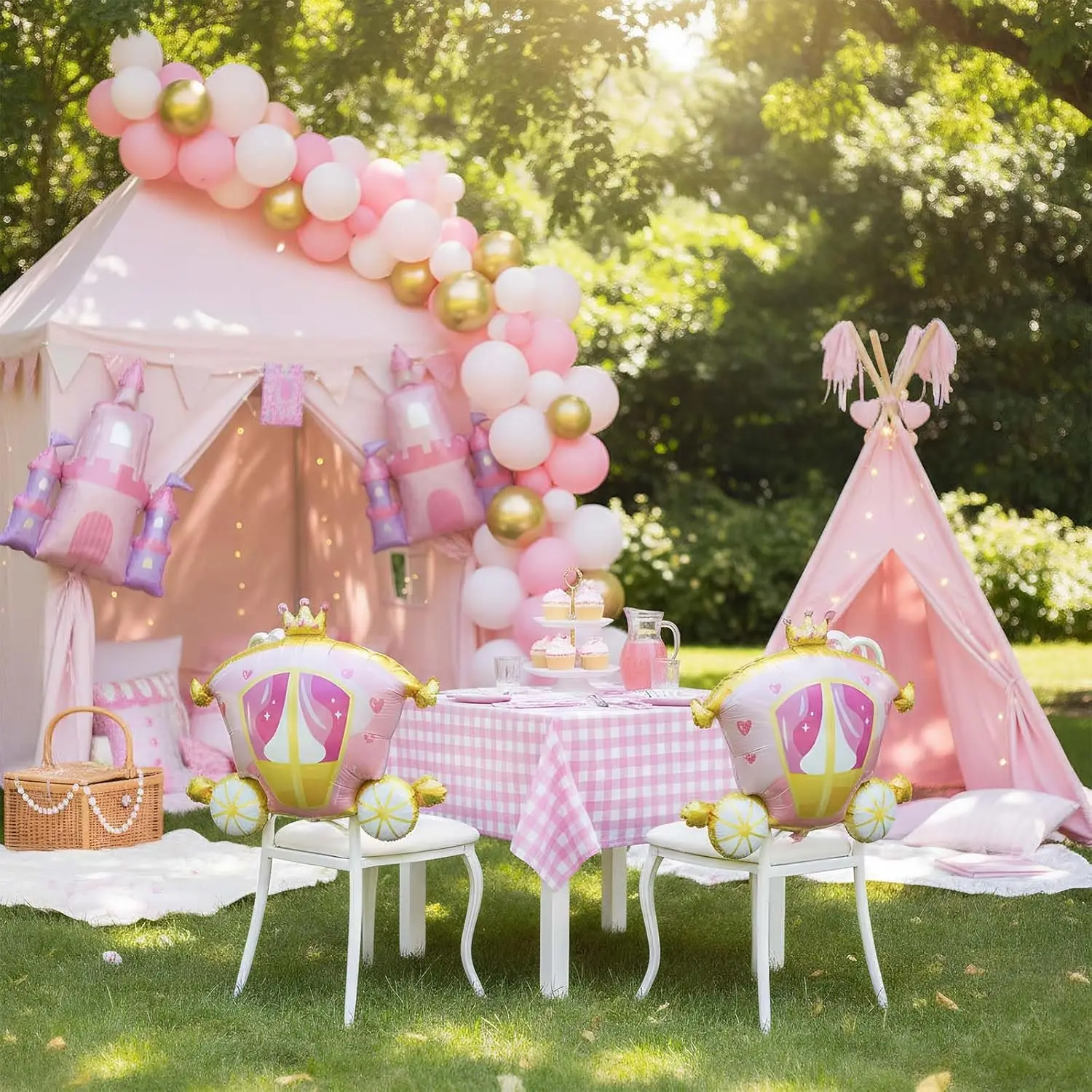 7-teiliges Prinzessinnen-Themen-Set mit Schloss und Kutsche, Aluminiumfolienballons für Geburtstagspartys und Babypartys, Luftballons und Dekorationszubehör – Detail 12