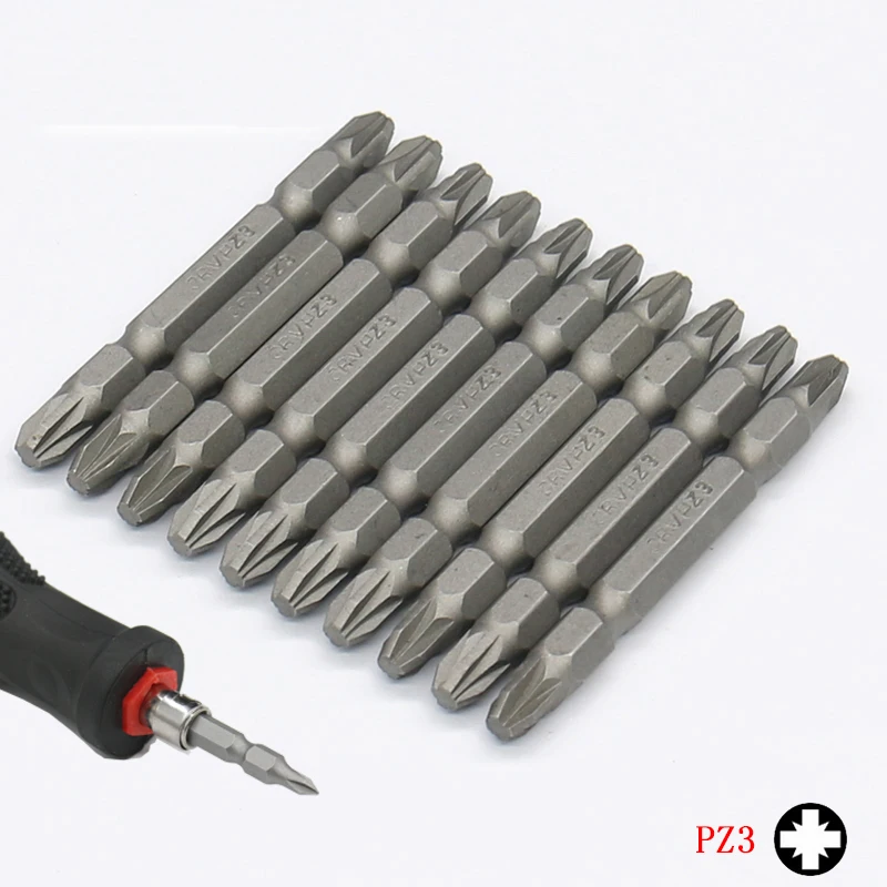 Pozidriv PZ0 PZ1 PZ2 PZ3 Bit Set Chrome Vanadium Steel 65mm Long 1/4 inch 6.35mm Hex Shank Double Ended Screwdriver Bits