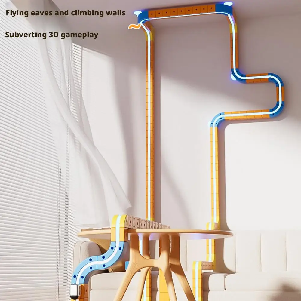 Magnetyczny zestaw torów wyścigowych dla samochodów, zabawka Montessori z napędem, pociąg i labirynt grawitacyjny, zestaw do samodzielnego montażu, tor bez zdalnego sterowania, prezent dla dzieci.