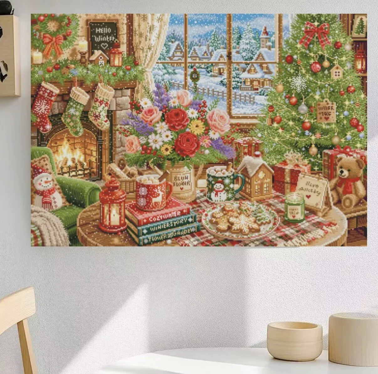 9ct 110x80cm Winter Printed Kit Cross Stitch Embroidery DIY Needlework Set Crafts With Needles Threads 67 Colors - view 2