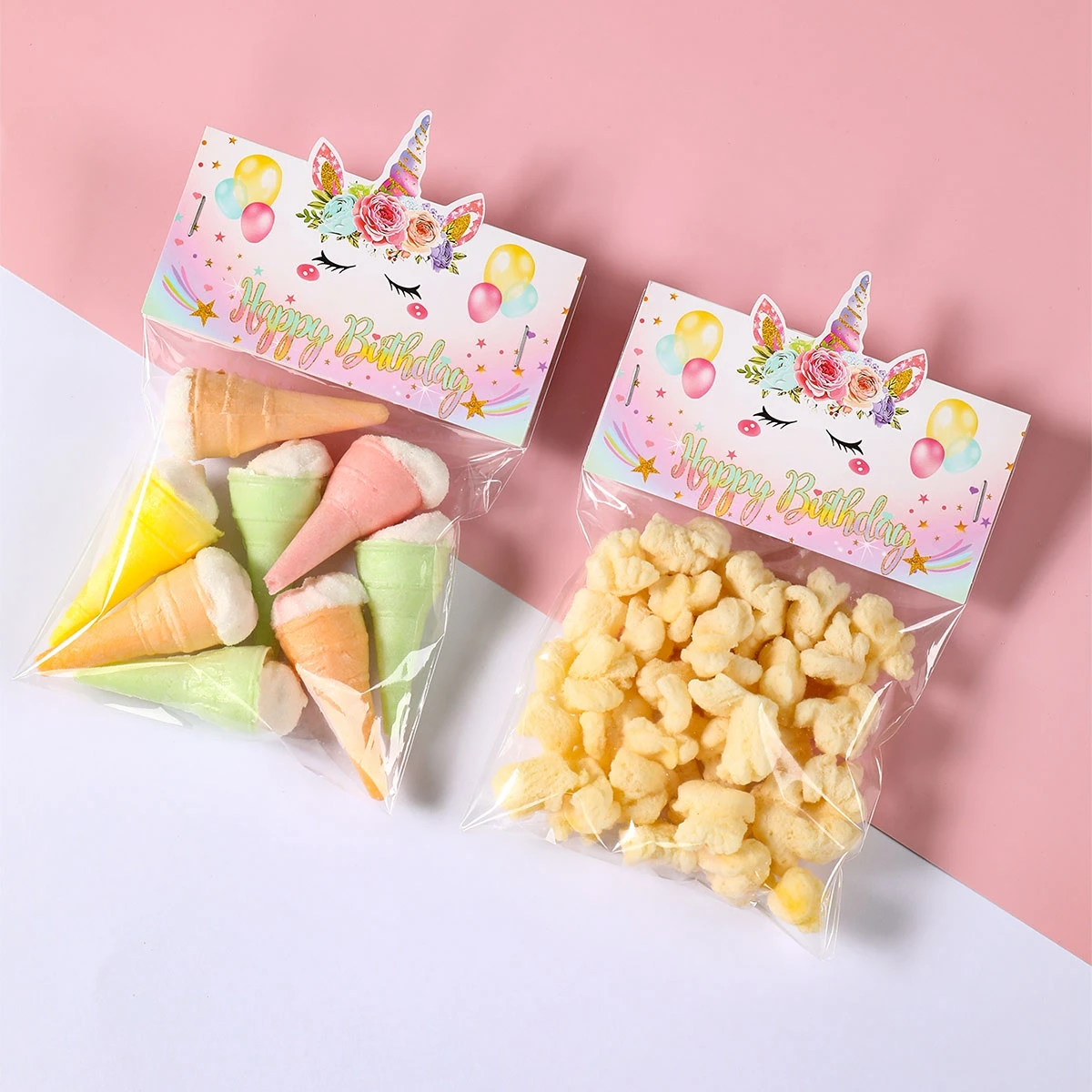 10pcs Treat Bag Topper DIY Paper Cards Candy Bags Unicorn1st Birthday Party Decorations Kids Gift Bags Happy Birthday Supplies