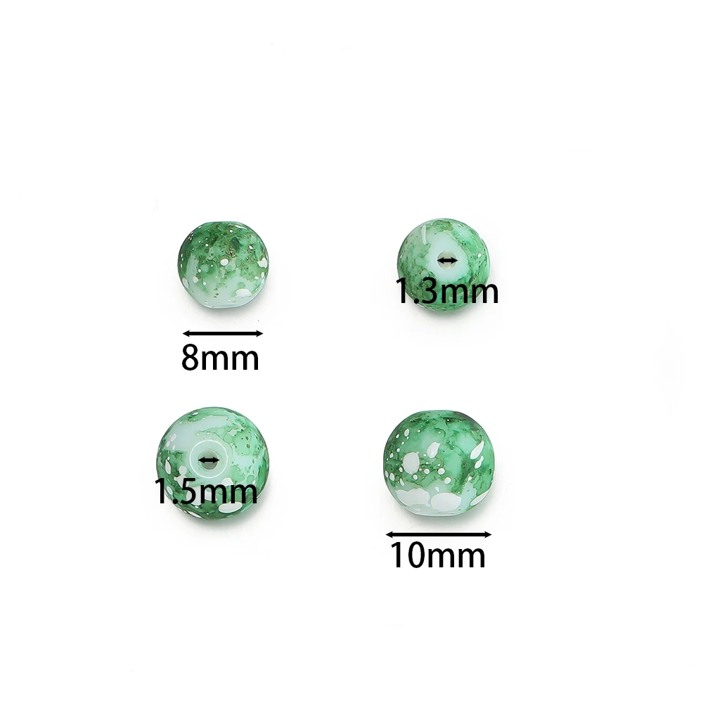 30-50pcs 8/10mm Glass Snowflake Beads Round Imitation Ceramic Spacer Beads for Bracelet Necklace Jewelry Making Accessories