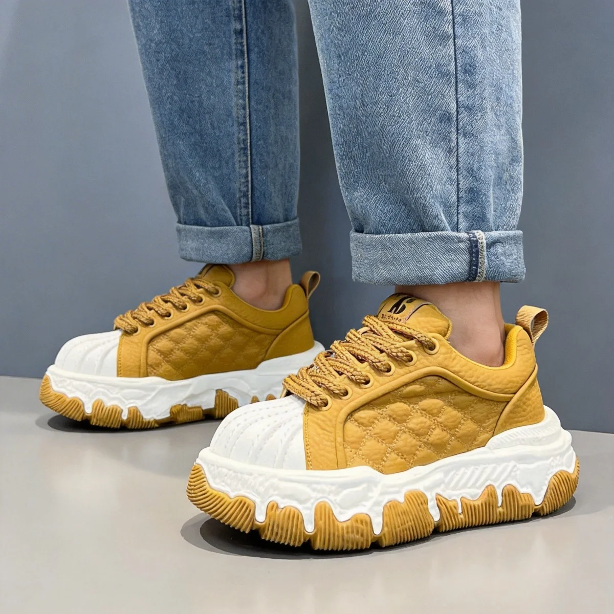 

Original Brand Luxury Shoes for Man Classic Shell Toe Pu Leather Platform Shoes Designer Stitching Grid Fashion Male Sneakers