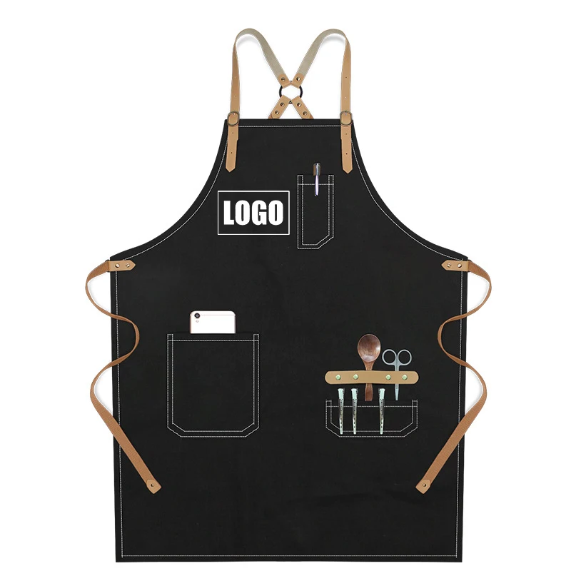 Custom Embroidery Printing Logo Men Women Kitchen Chef Baking Pockets Adult Restaurant Manicurist Nails Waiter Waterproof Aprons