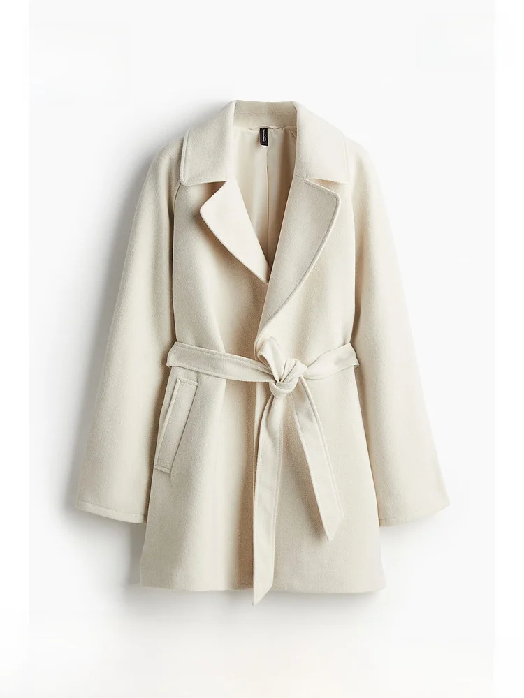 패셔너블한 겨울 울 코트 여성용 캐주얼 허리 벨트 펠트 코트 H&M 228995 엘레 레이디라이크 아우터웨어