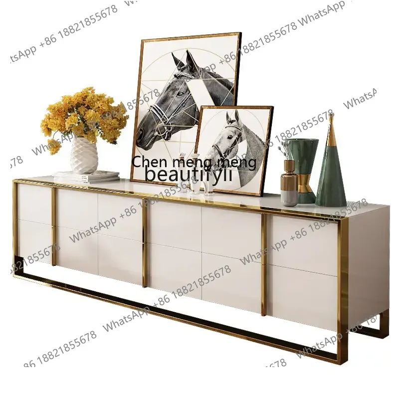 

cc182R11 TV Cabinet Light Luxury Stainless Steel Small Apartment Italian Living Room Storage Floor Cabinet Tea Table Combination