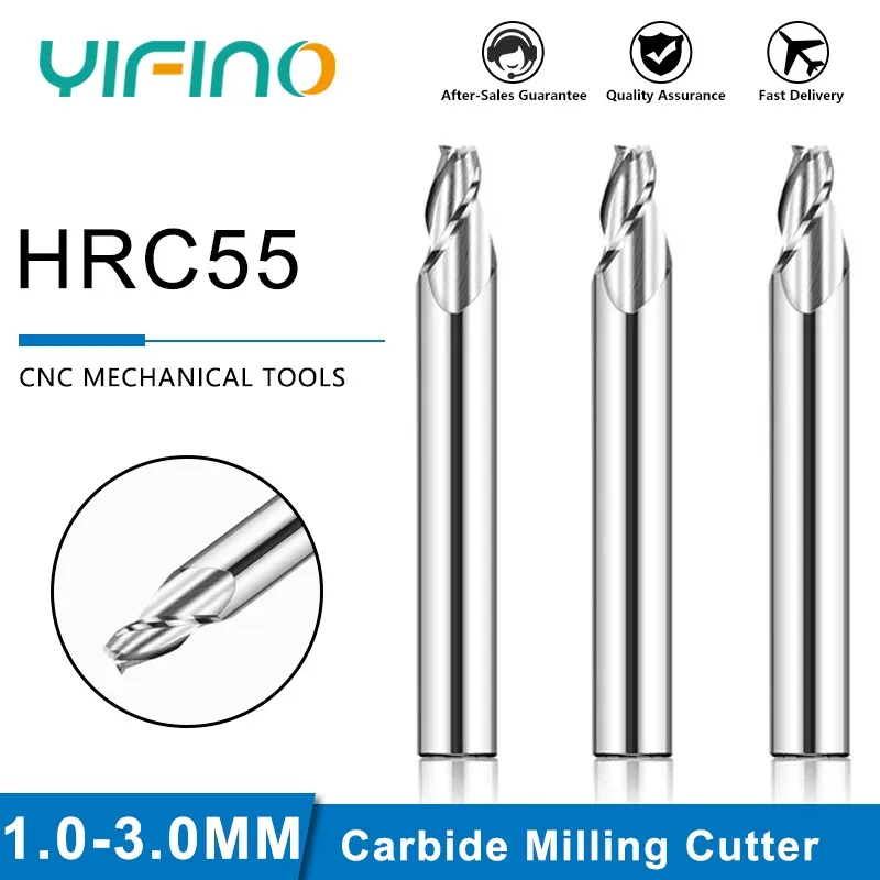 YIFINO HRC55 텅스텐 스틸 카바이드 테이퍼 밀링 커터, 알루미늄 엔드 밀 슬로프 CNC 머시닝 센터 도구, 3 플루트