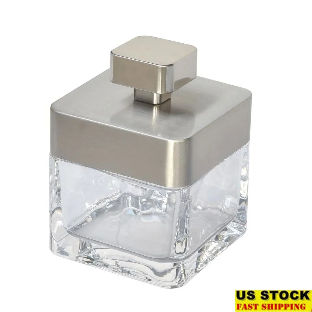 

Clear Glass Storage Jar with Brushed Silver Lid Bathroom Organization Thick Base Hair Accessories Jewelry and Beauty Items
