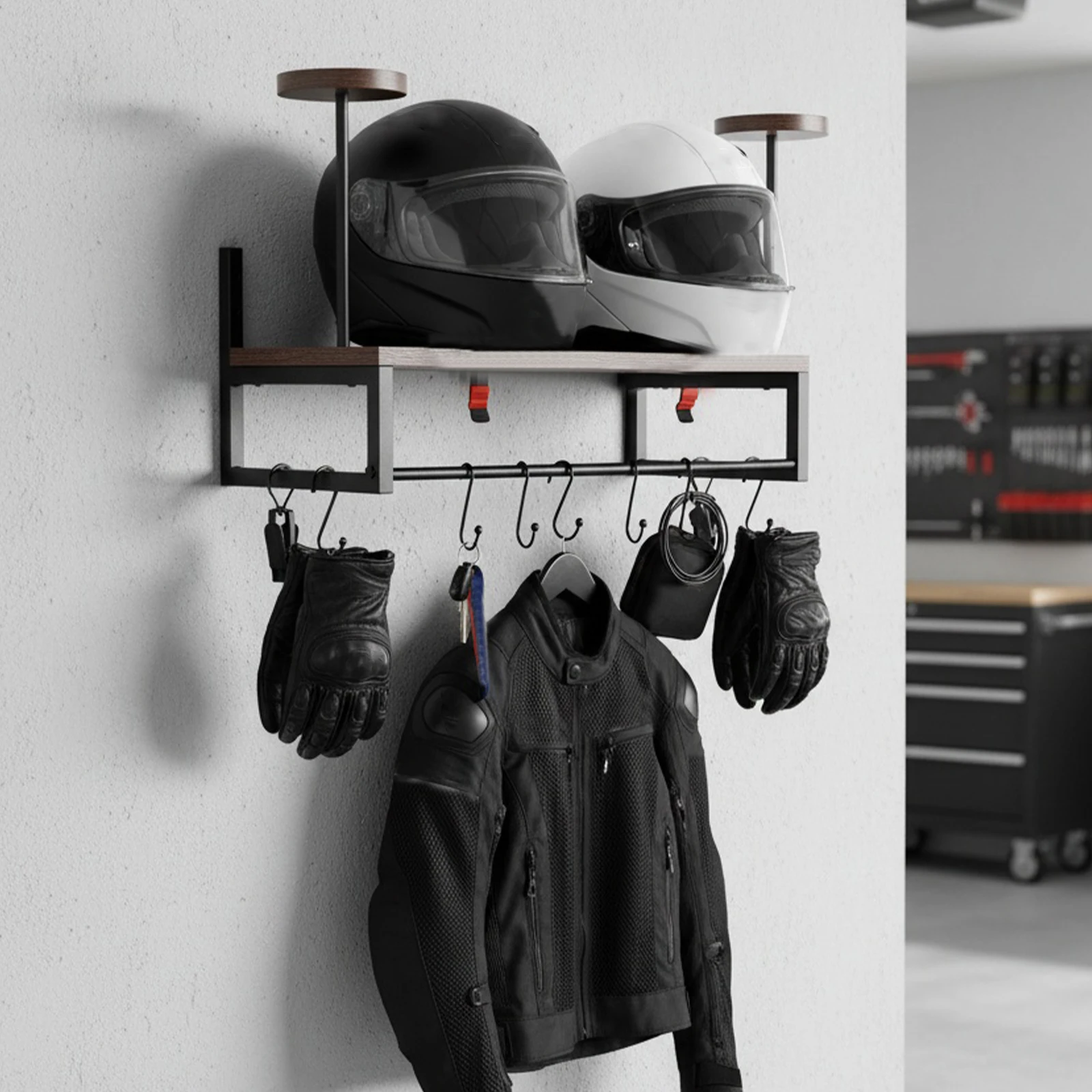 

Деревянный держатель для мотоциклетного шлема с крючками, ретро-вешалка для шлемов, стойка для хранения мотоаксессуаров
