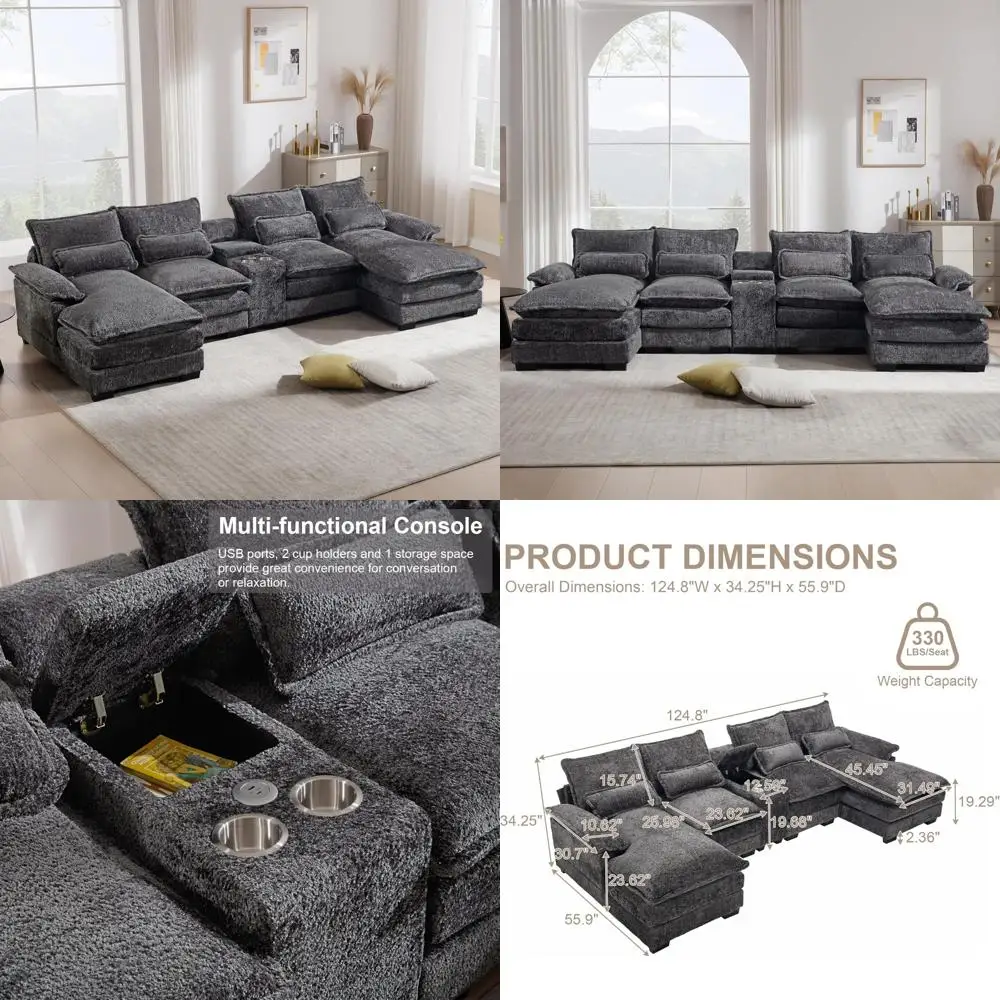 

Современный U-образный диван Cloud с двойным шезлонгом, модульный секционный диван, консоль, подстаканники, USB-портами