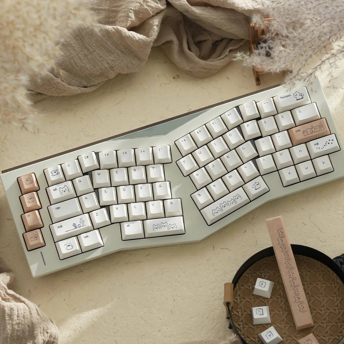 Sand Cat Keycaps PBT Keycaps Cherry Profile Dye-sublimate Kitten Aangepaste toetsenborddop voor MX-schakelaars Mechanisch toetsenbord