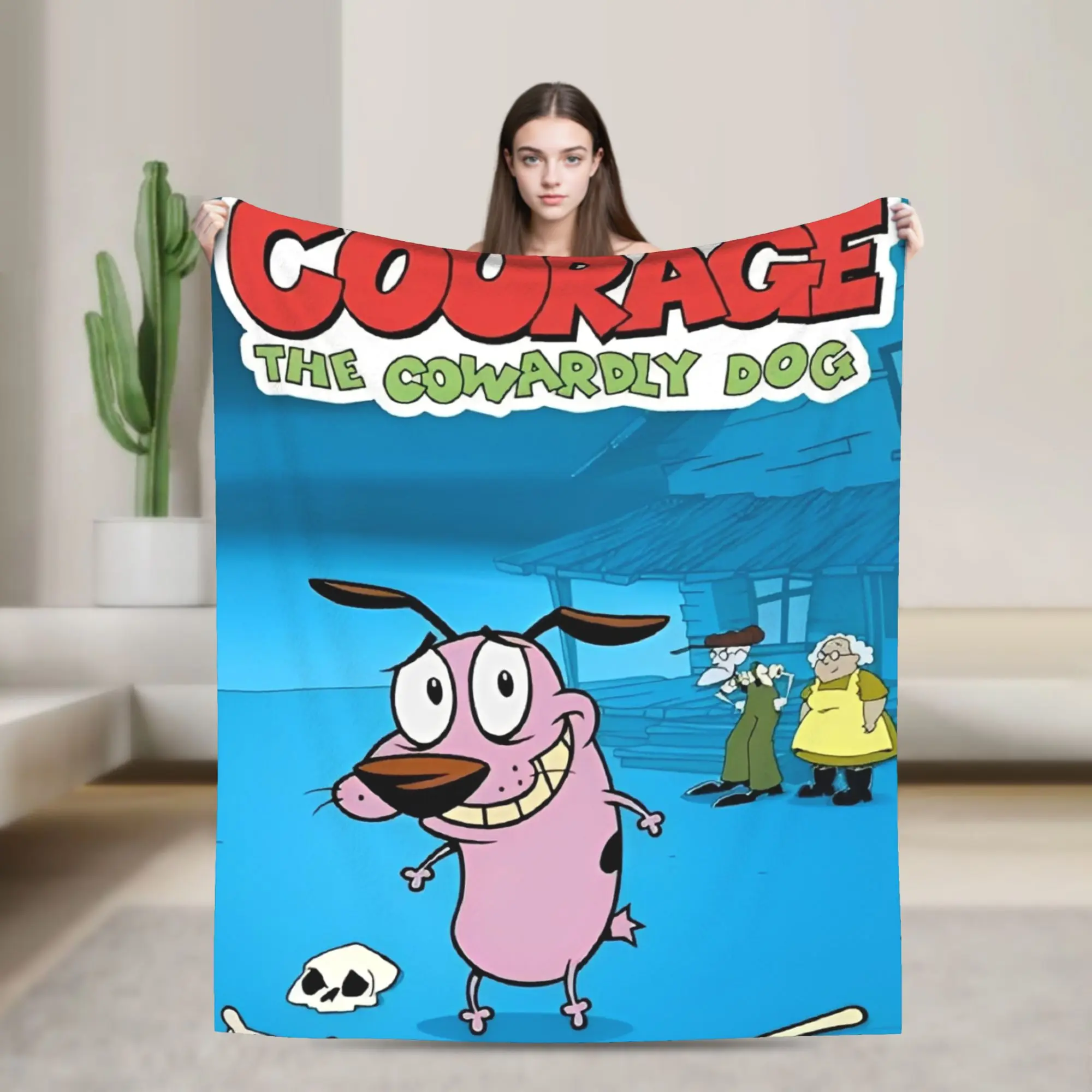 Super Warm Blanket Picnic Courage Cowardlys Dog Throw Blanket  Flannel Bedspread For Outdoor Funny Sofa Bed Cover