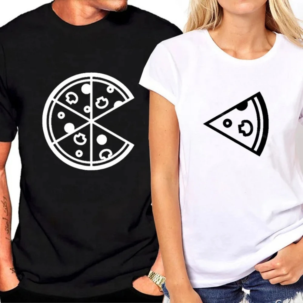 

1pc Couple Pizza Slice Print T-shirt Clothes Lovers Valentine's Tee Funny Fashion Men Women Loose Tshirt Couple Matching Shirts