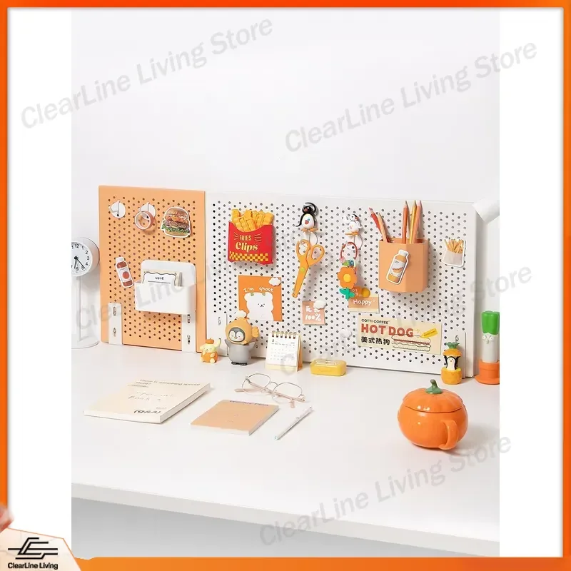 Metal Desktop Pegboard Organizer No Drilling Kids Study Desk Office Wall Mounted Storage Rack Display Shelf for Home