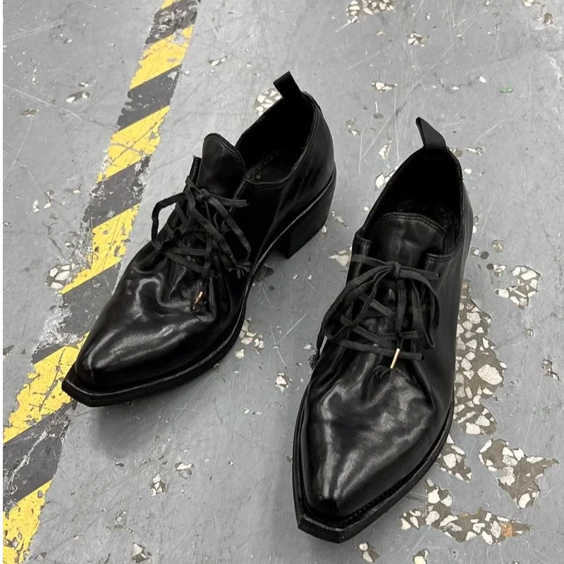 

Fashionable Model Witch Shoes Thick Heel Men's Shoes Increased Height Casual Sharp Pointed Toe Walking Show Super Fibre...