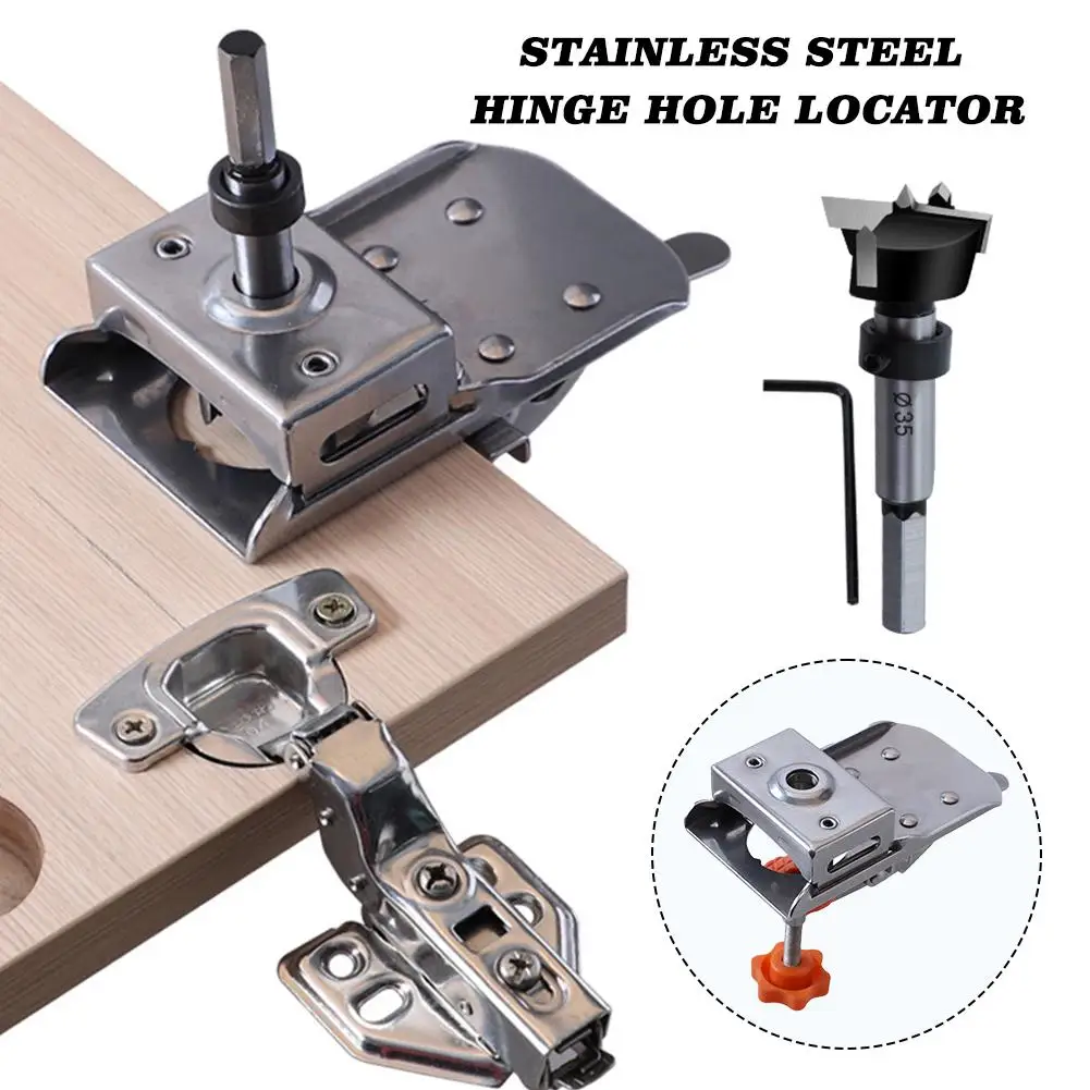 Stainless Steel Hinge Positioning Hole Opener For Carpenter Diy Door Panel, Wardrobe Hole Opener, Hinge Drilling Installati B0n0