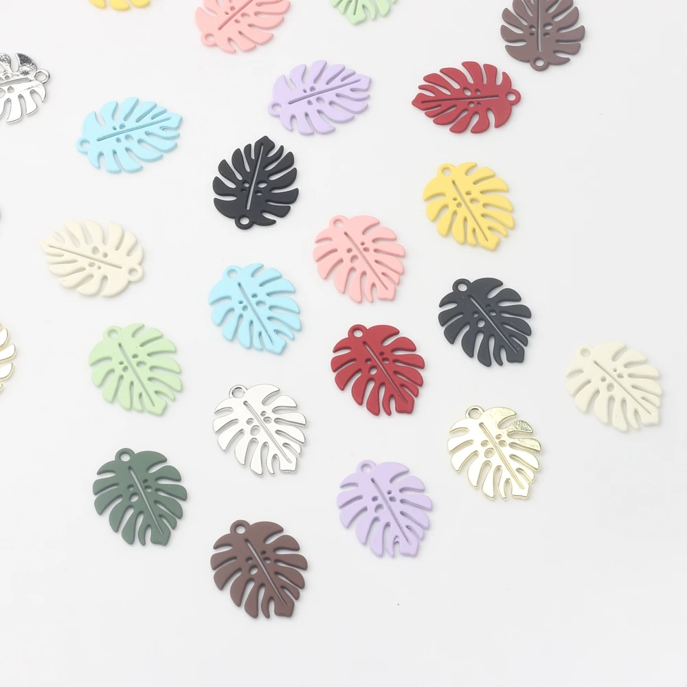 Zinc Alloy Pendant Colorful Spray Paint Leaf Charms 10pcs/lot For DIY Fashion Jewelry Earring Making Accessories