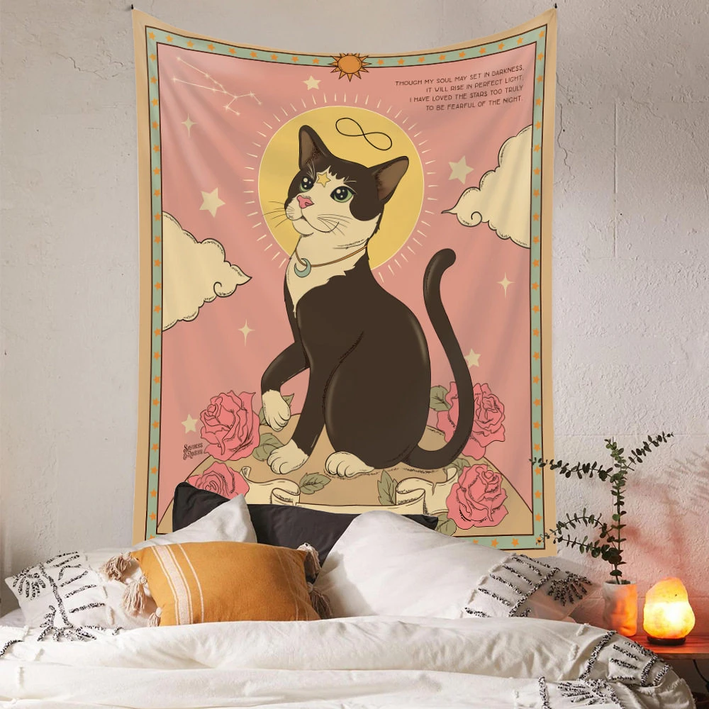 VIKAMA Girl & Pastel Tapestry Wall Hanging, Polyester Fabric Wall Art for Living Room Bedroom