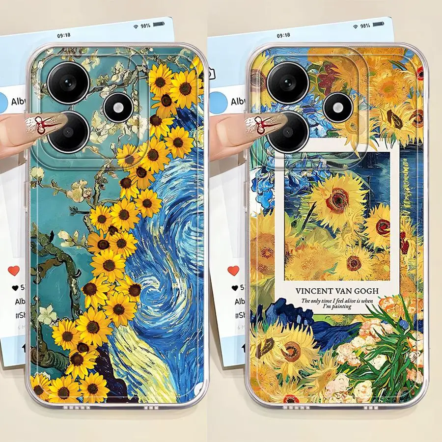 حافظة لهاتف Xiaomi Redmi Note 9S 10Lite 12 13 14 Pro Plus 9 10 11 Pro 11S 12S 10S غطاء شفاف فان جوخ عباد الشمس #1