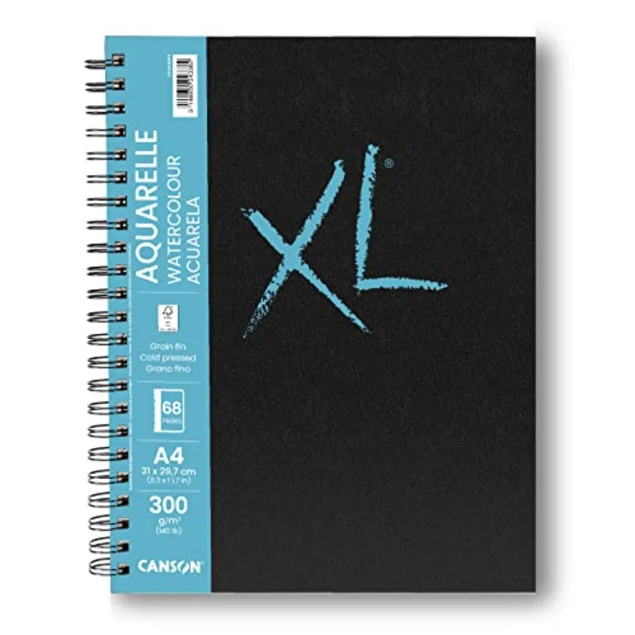 

XL Watercolour 300gsm A4 Cold Pressed Paper, Spiral Pad Long Side, 34 Sheets, For Professional Artists and Students, white