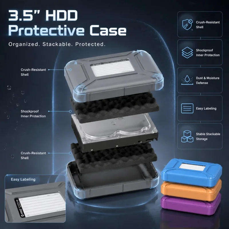 ORICO PHX-35 3.5 Inch SATA IDE HDD Storage Box Shockproof Anti-Static PP Hard Drive Case Stackable With Writable Label 5 Colors
