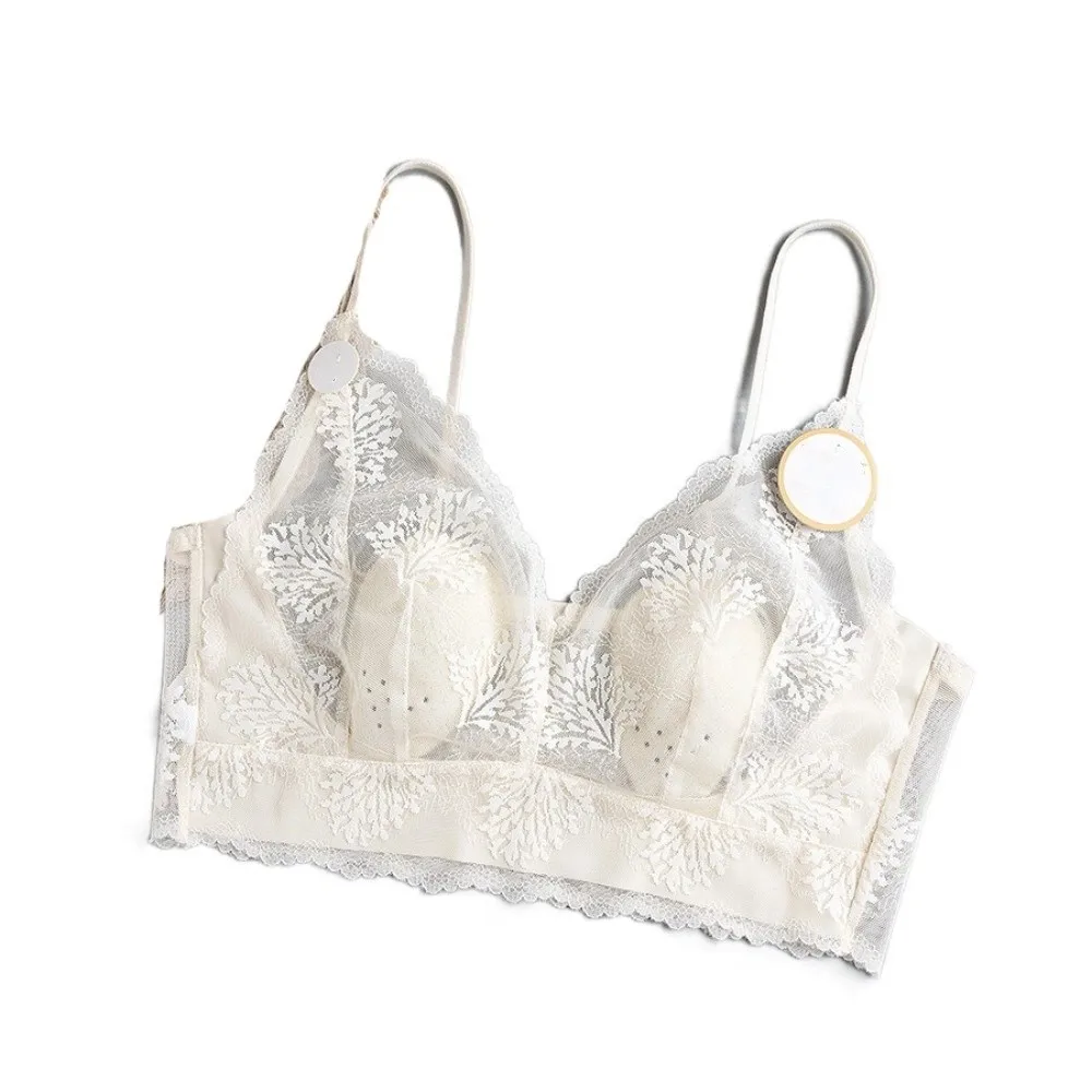 

Fashion Mesh Wireless Deep V Bra Shockproof Anti-sagging Lace Bra for Women Adjustable Lingerie Push Up Underwear Gifts