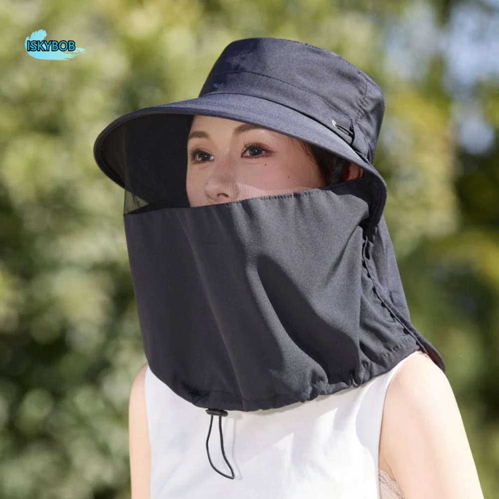 

Fisherman Hat Wide-Brimmed Fisherman Hat Solid Color Breathable Sunshade Sun Hat Polyester Lightweight Shawl Mask Hat Women