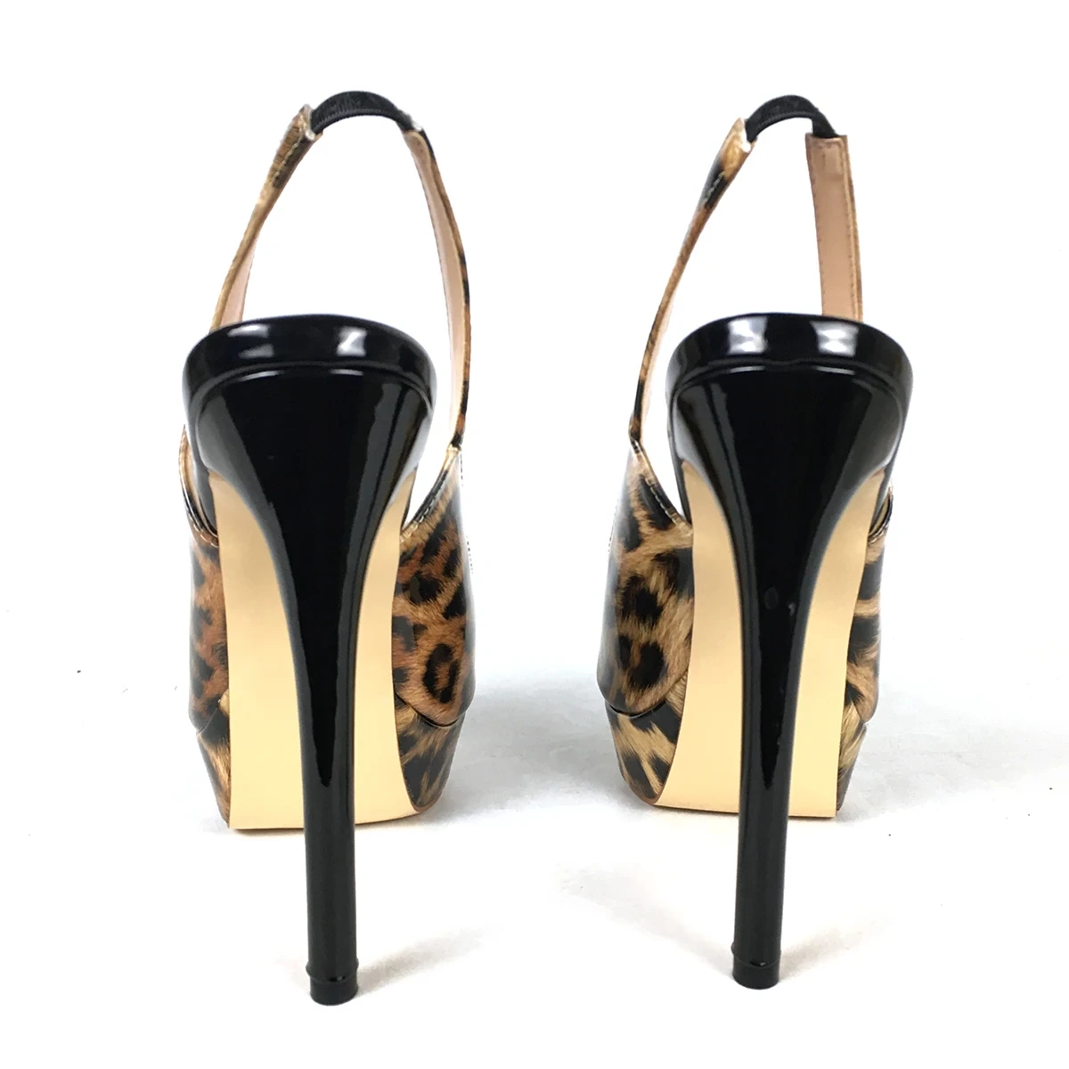 Elegant Women's Shoes Peep Toe High Heels Platform Pumps Slingback Stilettos Leopard Print Ankle Strap Red Toe