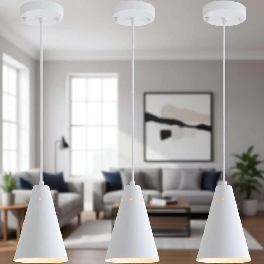 

3-Pack Cone Shade Pendant Lights for Kitchen Island and Dining Room, Adjustable Hanging Mini Chandeliers for Bar or Sink Area