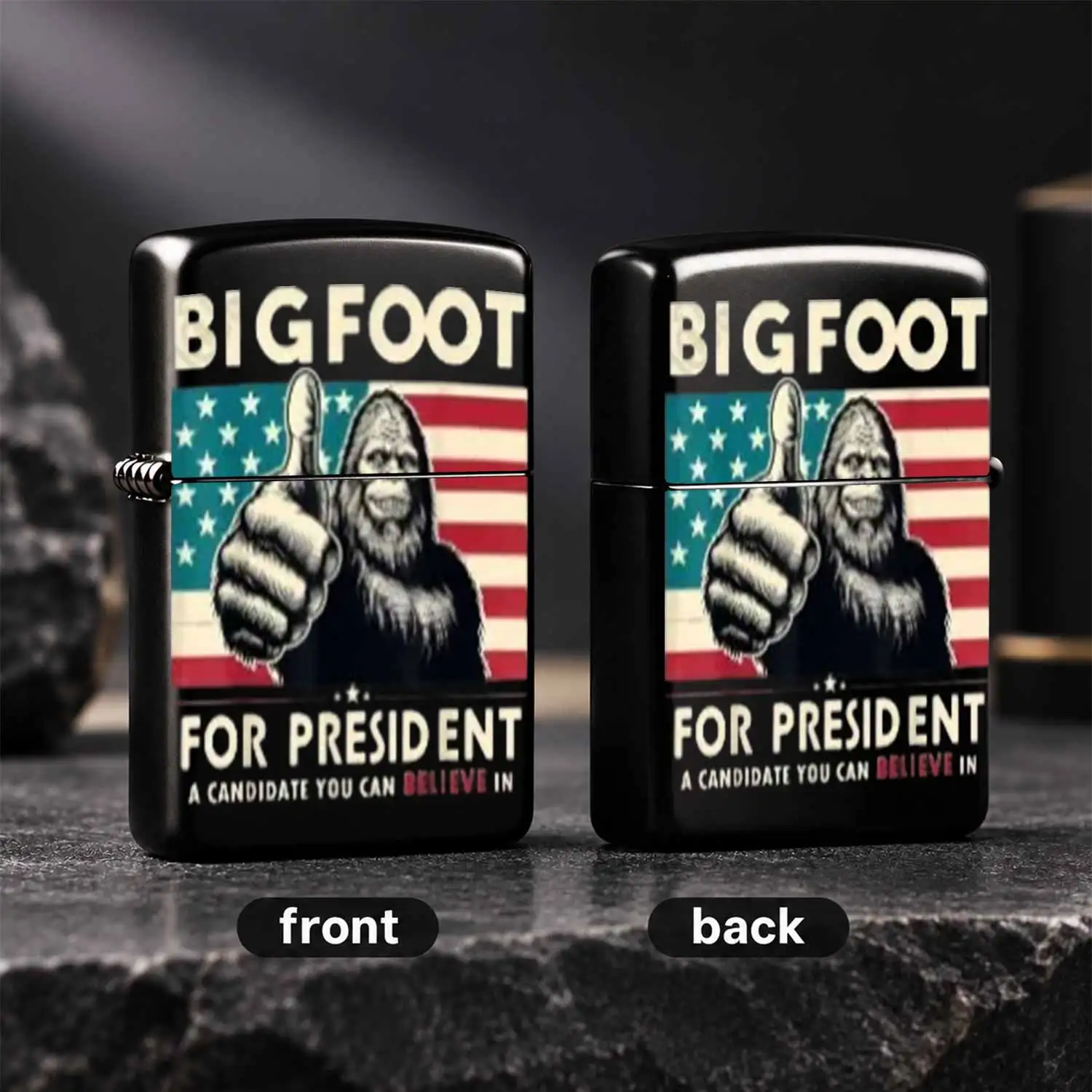 Creative Bigfoot For President Themed Lighter, Retro American Flag Pattern Portable Igniter, Stylish Funky Practical Daily Accessory For Indoor Outdoor Multi-Scenario Use, Unique Novelty Nice Gift Choice For Different O A Humorous And Inter