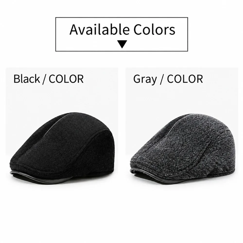 Soft Liner Fleece Lined Men Flat Cap Thickened Ear Protection Newsboy Cap Cold Proof Soft Woolen Winter Beret Middle Aged Elder