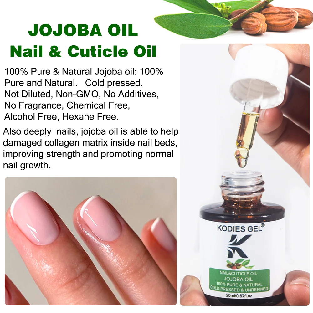 KODIES GEL Jojoba Cuticle Oil 20ML Pure Nail Art Treatment Essential Oil for Nourish Dry Skin Face Body Oil Manicure Repair Nail