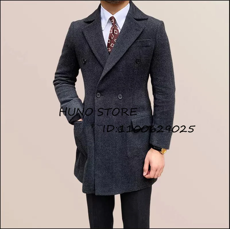 Long Coats for Men 39 Herringbone Long Jacket Double Breasted Slim Lapels Coat Men's Cold Blouse Choice Super Offers Herren Man