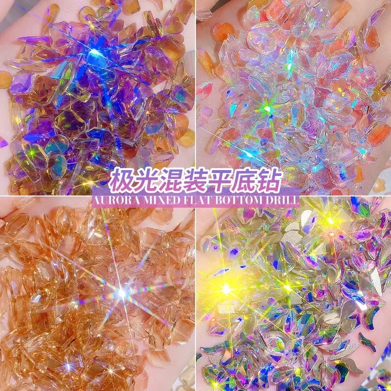 100pcs Aurora Nail Parts 3D Gems Nails Art Decoration Nail stone Nail Shaped Drill Rhinestones Mix Crystal Art Accessories