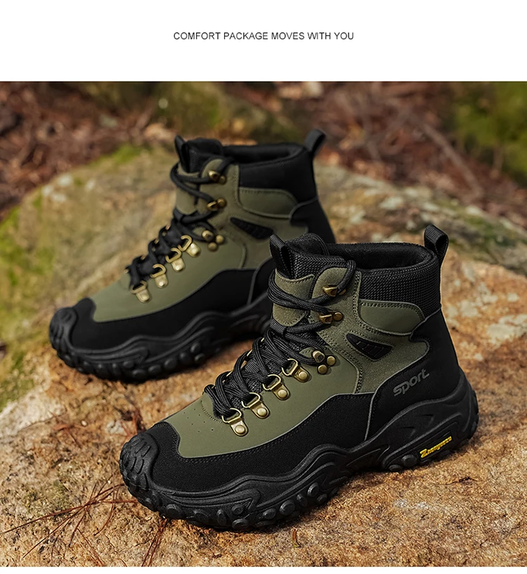 Retro Herren High-Top-Stiefel mit dicker Sohle, strapazierfähig für Wandern, Trekking, Camping und Outdoor-Sport – Detail 20