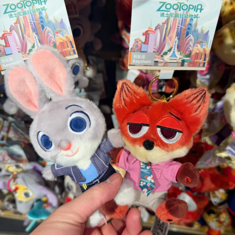 재고 있음 디즈니 주토피아 2 시리즈 봉제 인형 닉 주디 폭스 핀 키체인 펜던트 부드러운 봉제 동물 영화 테마 액세서리 선물