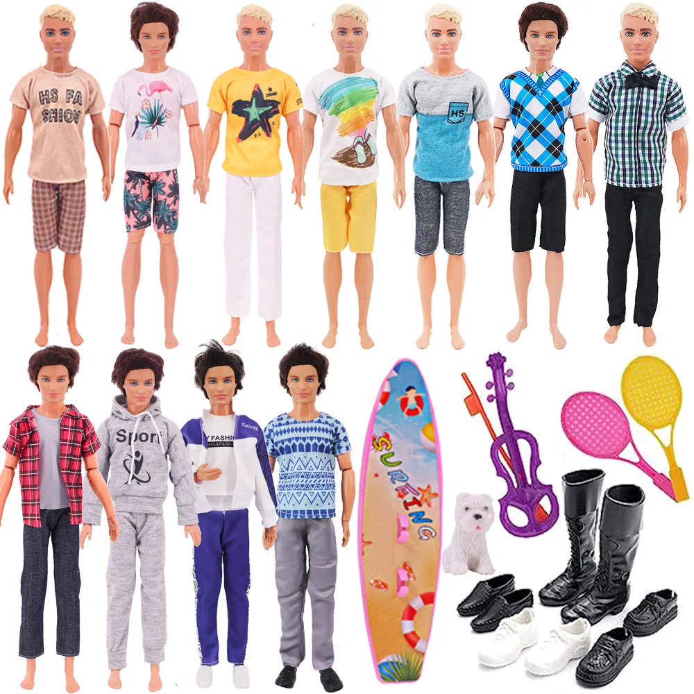 Set Ken Doll Clothes Shoes Surfboard Glasses Guitar Violin Skateboard Headsets Doll Accessories For Children Toys Birthday Gift