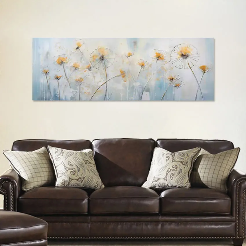 Dandelion Flowers Wall Picture, Hand Painted Abstract Oil Painting on Canvas, Modern Living Room, , Unframed Decoration Gifts