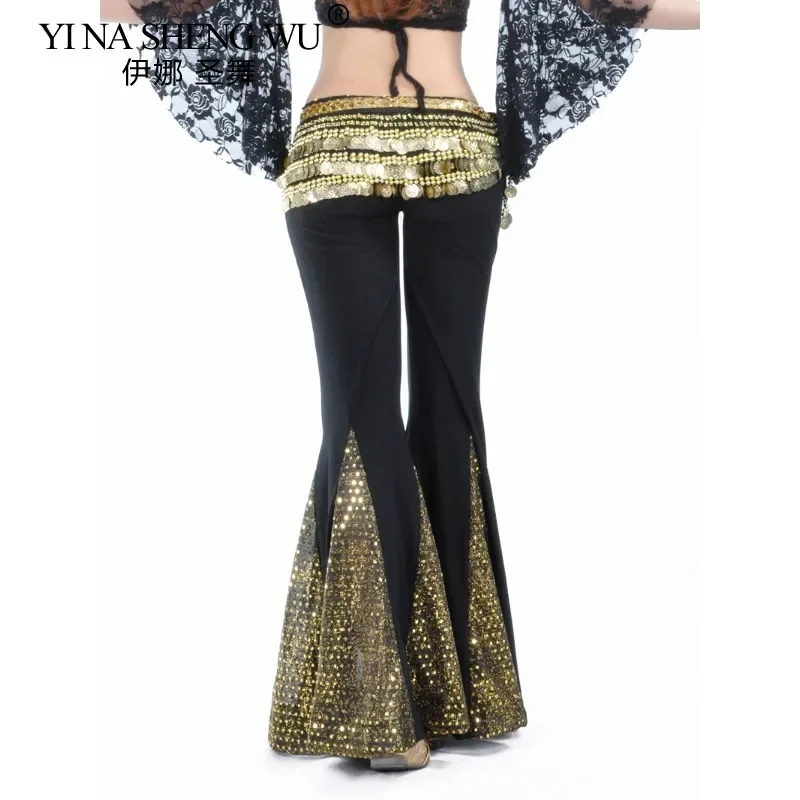 Spodnie do tańca brzucha dla kobiet, kryształowe stroje do tańca brzucha, damskie spodnie z wysokim stanem i rozszerzanymi nogawkami, spodnie do występów tańca brzucha.
