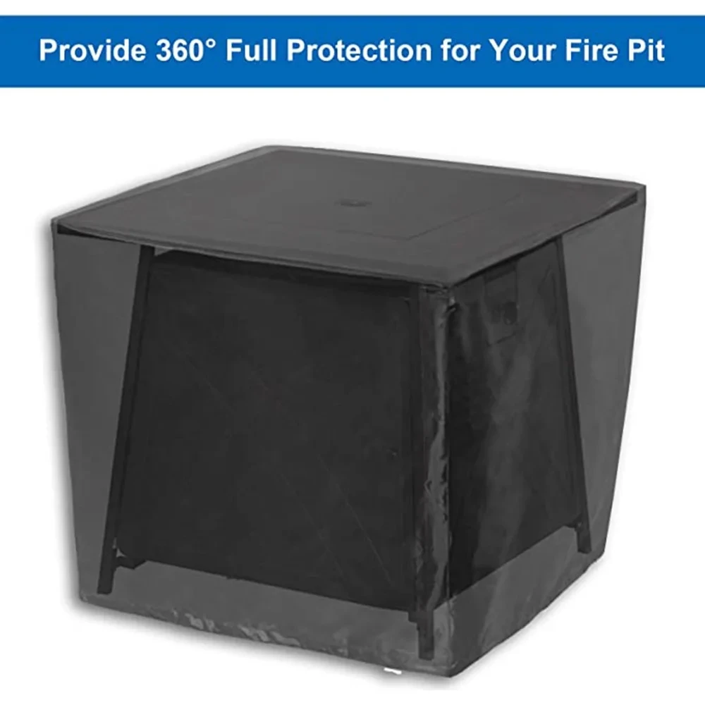 Square Fire Pit Cover 210T Waterproof Square Patio Fire Pit Table Cover with Drawstring Bottom Grill Cover, BBQ Accessories