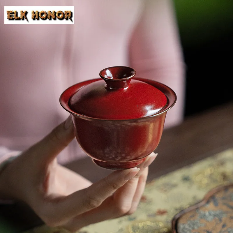 150ml Original Mineral Glaze Gaiwan Zen Cinnabar Red Tea Tureen Anti Scald Cover Bowl Aesthetic Tea Brewing Teaware Cafes Gift