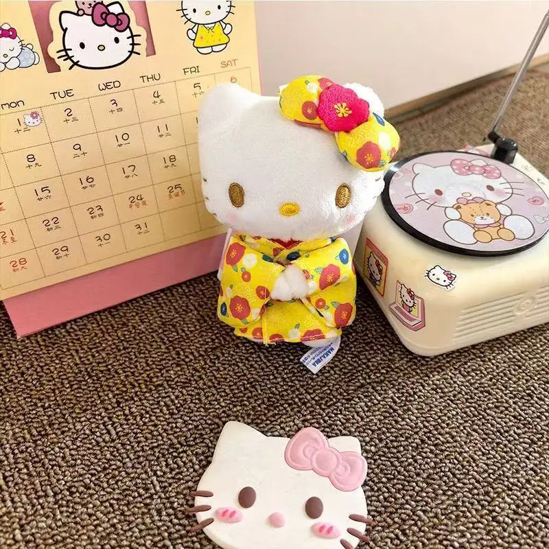 Sanrio Hello Kitty Cross-Dressing Japanese Kimono Design Plush Toy Ornament Keychain Desktop Trinkets Car Key Accessories Gift