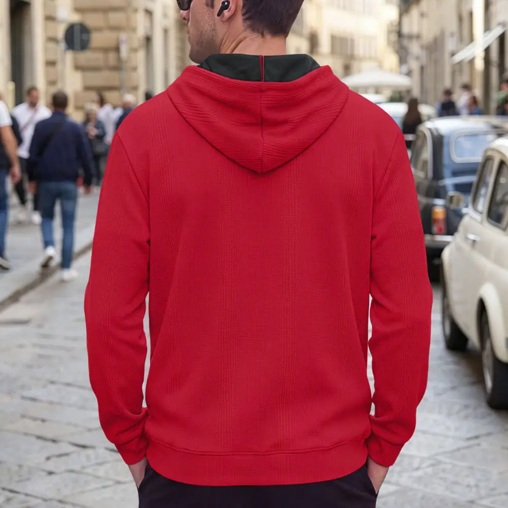 Mens Hooded Waffle Cardigan Oversized Streetwear Autumn Jacket Casual Long Sleeve Sports Hoodie Pocket Fashion Tops