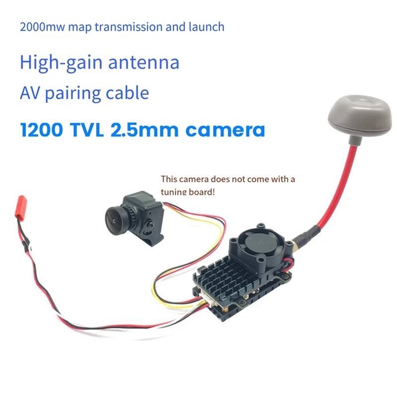 5.8Ghz 2W FPV VTX Transmitter+CMOS 1200TVL Cam+FPV Antenna 2000MW 48CH Audio Video Transmitter For FPV Long Range Drone