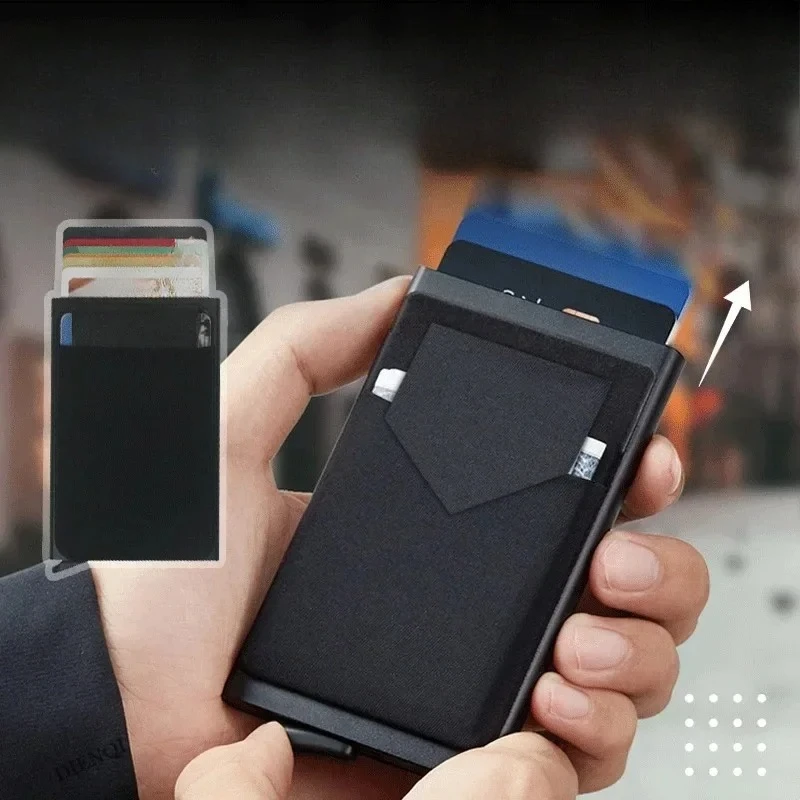 Dompet Kartu Kredit Minimalis Pintar dari Aluminium Logam Tipis dengan Fitur Pop-up untuk Pria, Tempat Kartu Kredit