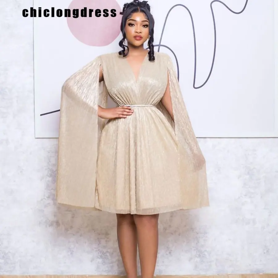 

Spring Autumn Elegant Cloak Sleeves Dress Women Fashion Solid V-Neck Cloak Long Sleeve A-line Dress Women