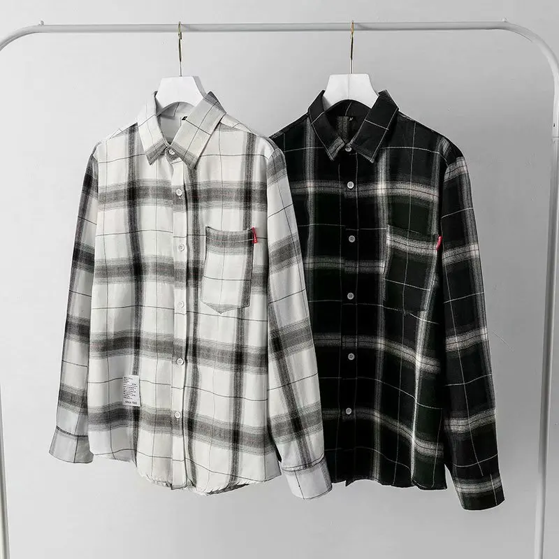 

Loose Long Sve Men's irt Small Square id Inner Wear Japanese Sle Artistic Retro Outerwear Spring Youth Faion