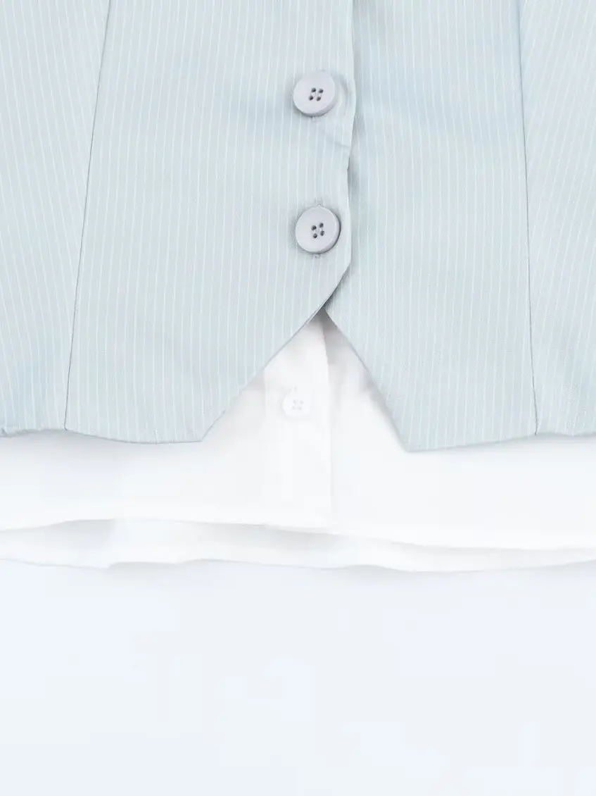 

Retro American Layered Stripe Patchwork Vest Women's Four Seasons Versatile V-ne Vintage oulder Pad Vest Street Sle