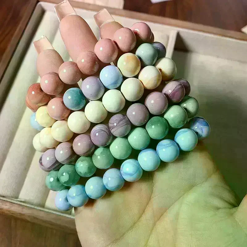 Korean Ins Sweet Ink Wash Ceramics Beaded Bracelet For Women Girls Party Jewelry Gift Elastic Beaded Chain Accessories