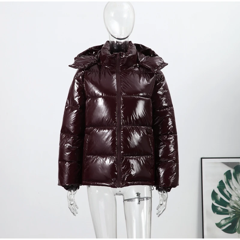 Fashion Glossy Padded Jacket Women's Solid Hooded Long Sleeve Zipper Warm Down Coat 2026 Autumn Winter New Lady Casual Outerwear